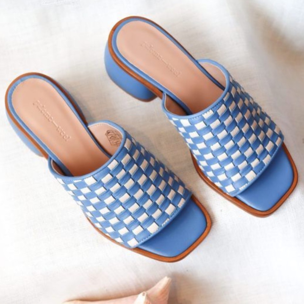 Paloma Wool Blue Chess Mules, Like New, 37